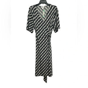 DM Collection Chantell Faux Wrap Jersey Knit Dress Size 20W Black Geo Print NWT